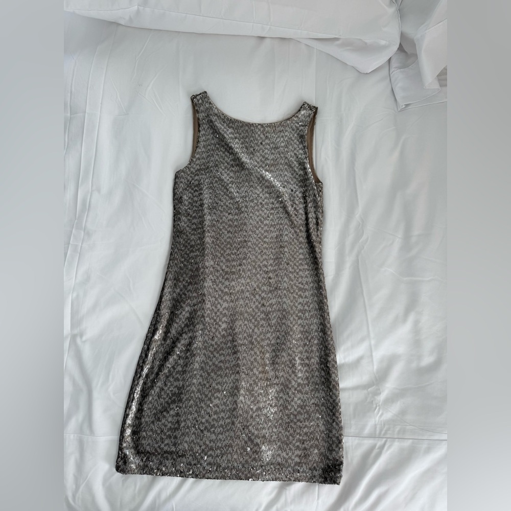 White House Black Market Silver Sequin Mini Dress